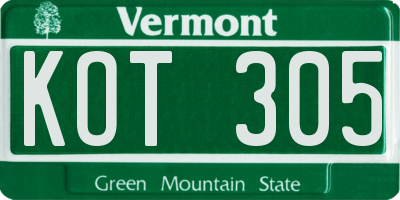 VT license plate KOT305