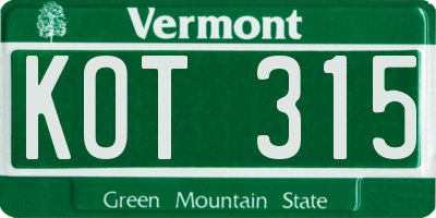 VT license plate KOT315