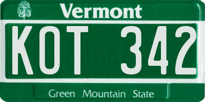 VT license plate KOT342