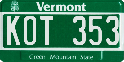 VT license plate KOT353