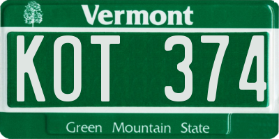 VT license plate KOT374