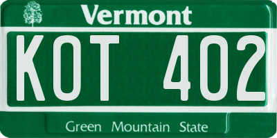 VT license plate KOT402