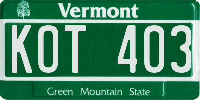VT license plate KOT403
