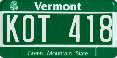VT license plate KOT418
