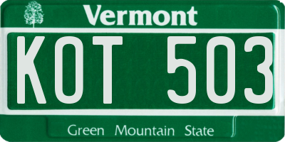VT license plate KOT503