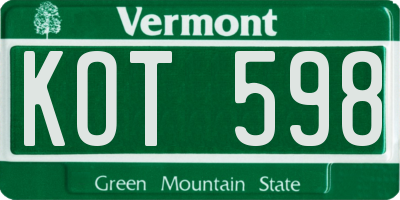 VT license plate KOT598