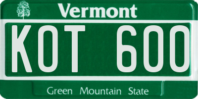 VT license plate KOT600