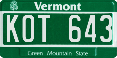 VT license plate KOT643
