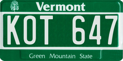 VT license plate KOT647