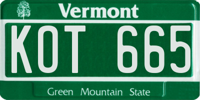 VT license plate KOT665