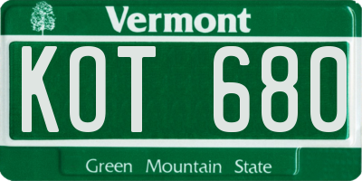 VT license plate KOT680