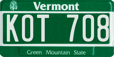 VT license plate KOT708
