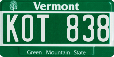 VT license plate KOT838