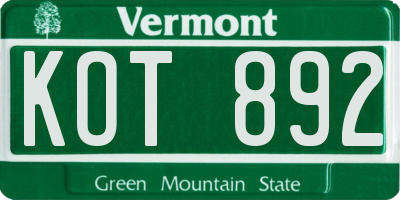 VT license plate KOT892