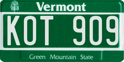 VT license plate KOT909
