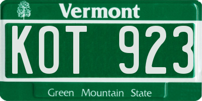 VT license plate KOT923