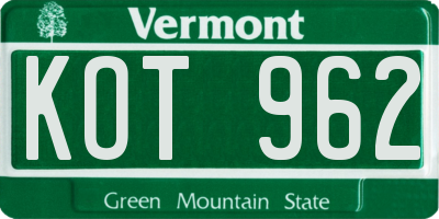 VT license plate KOT962
