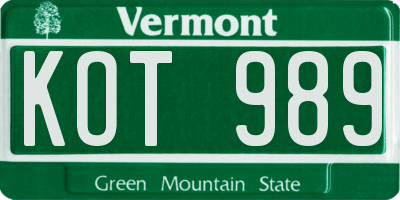VT license plate KOT989