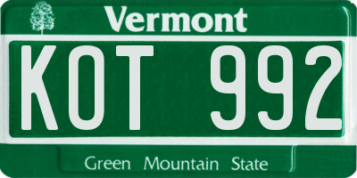 VT license plate KOT992