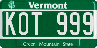 VT license plate KOT999