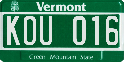 VT license plate KOU016