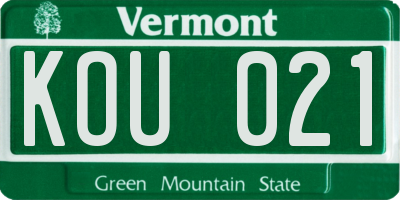 VT license plate KOU021