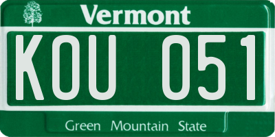 VT license plate KOU051