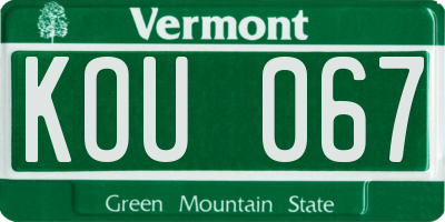 VT license plate KOU067