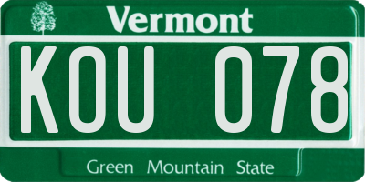 VT license plate KOU078