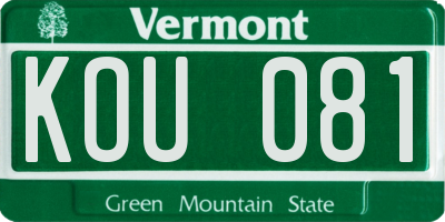 VT license plate KOU081