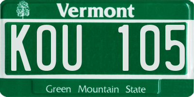 VT license plate KOU105