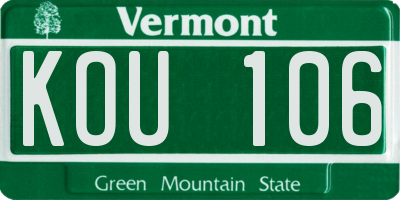 VT license plate KOU106