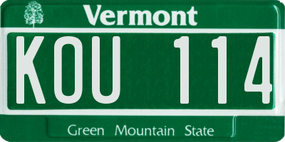 VT license plate KOU114