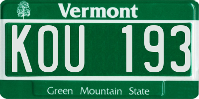 VT license plate KOU193