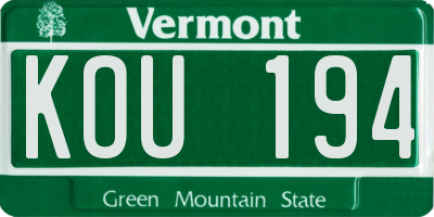 VT license plate KOU194