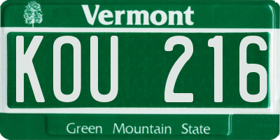 VT license plate KOU216