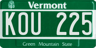 VT license plate KOU225