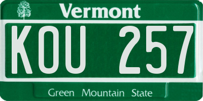 VT license plate KOU257
