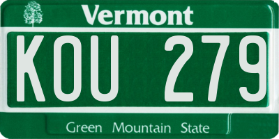 VT license plate KOU279