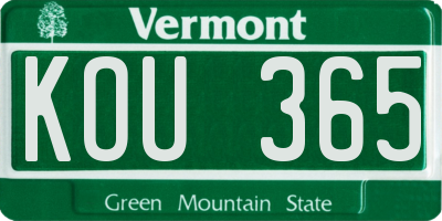 VT license plate KOU365