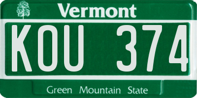 VT license plate KOU374