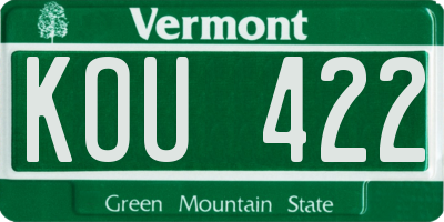VT license plate KOU422