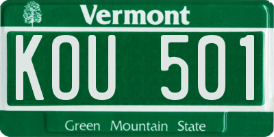 VT license plate KOU501