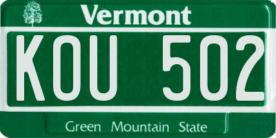 VT license plate KOU502