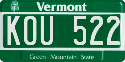 VT license plate KOU522