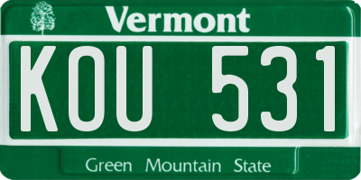 VT license plate KOU531
