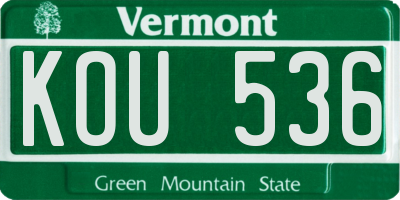 VT license plate KOU536