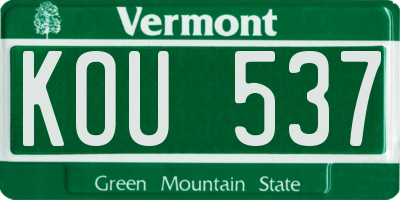 VT license plate KOU537