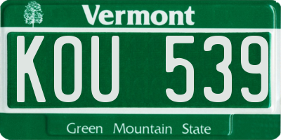 VT license plate KOU539