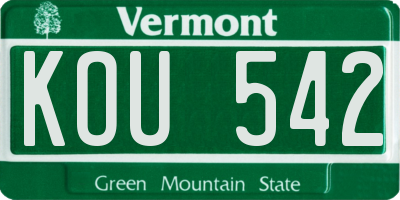 VT license plate KOU542